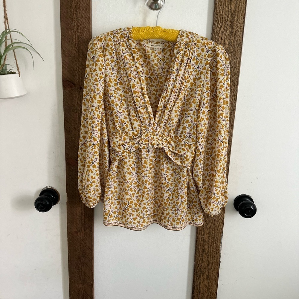 Max Studio Floral Blouse Yellow Gold Bohemian Women’s size small